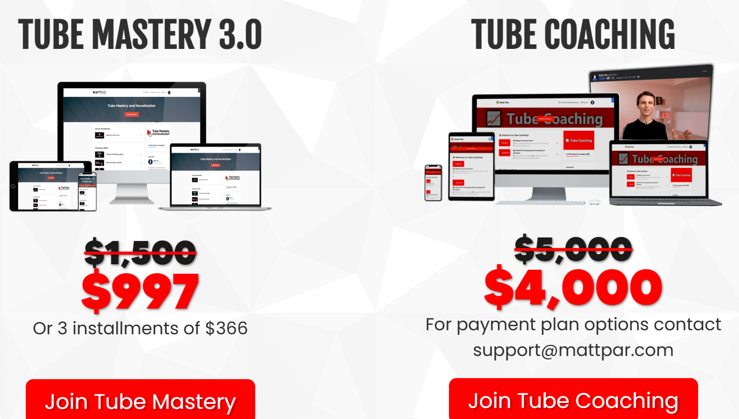 Tube Mastery and Monetization pricing