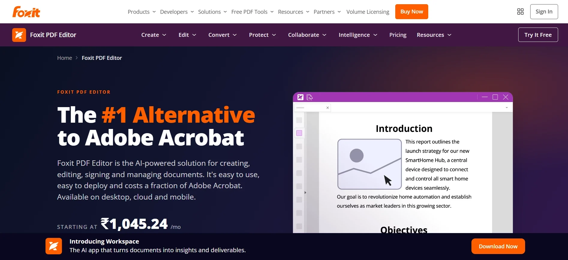 Foxit PDF Editor interface showing PDF editing and document management features