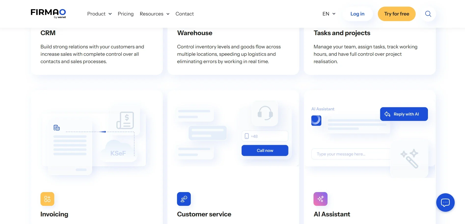 Firmao CRM modules including invoicing, warehouse management, customer service, and AI assistant 3. Pricing table (Image 3 — Standard/Professional/Enterprise/Supreme) Replaces: firmao-Pricing.png in the "Firmao Pricing" section Filename: firmao-pricing-plans-comparison.png Title: Firmao Pricing Plans Alt text: Firmao pricing comparison showing Standard, Professional, Enterprise, and Supreme plans 4. Integrations marketplace (Image 2 — "Expand your company's capabilities") Replaces: CRM-online-Firmao-software.png in the "Supported Integrations" section Filename: firmao-integrations-marketplace.png Title: Firmao Integrations Marketplace Alt text: Firmao integration marketplace with e-commerce platforms including Allegro, PrestaShop, Shoper, and WooCommerce One thing worth flagging while you're in there: image 3's pricing table confirms the numbers I pulled from the live site (16/30/56/79 EUR annual), so the copy block I gave you in the last file is accurate — good to paste alongside this screenshot swap.