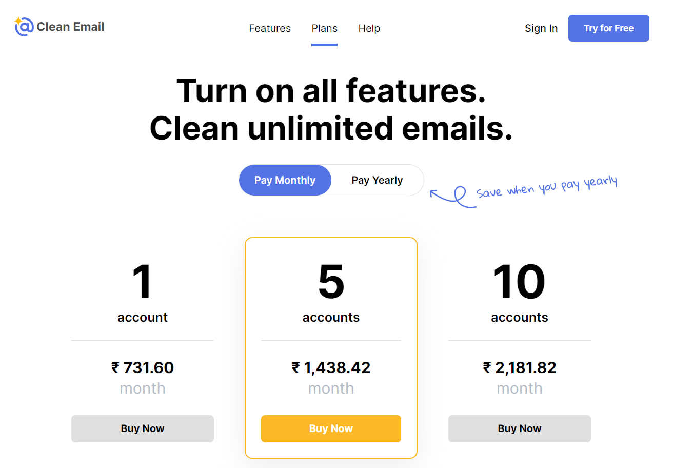 Clean Email Pricing
