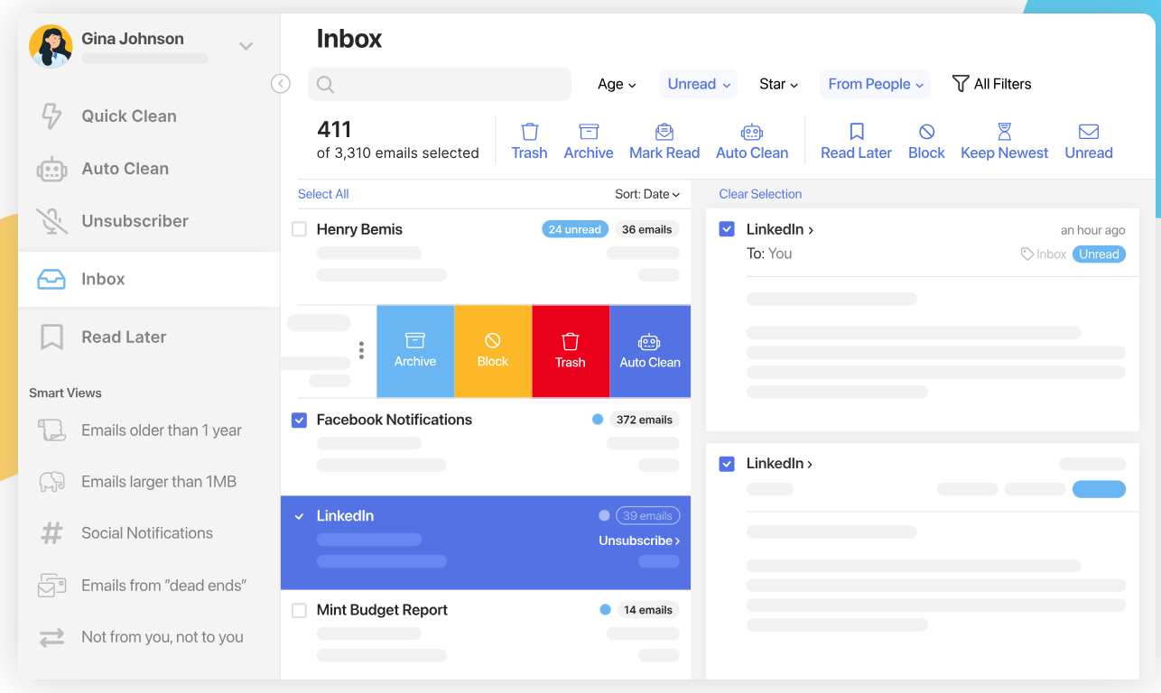 Clean Email Features