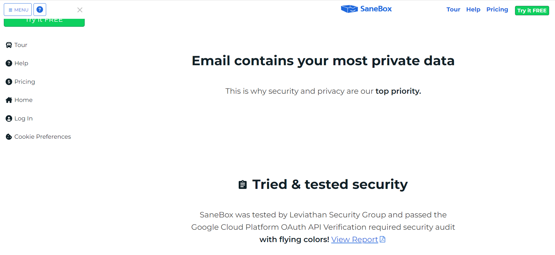 Sanebox vs Clean Email - Sanebox Security