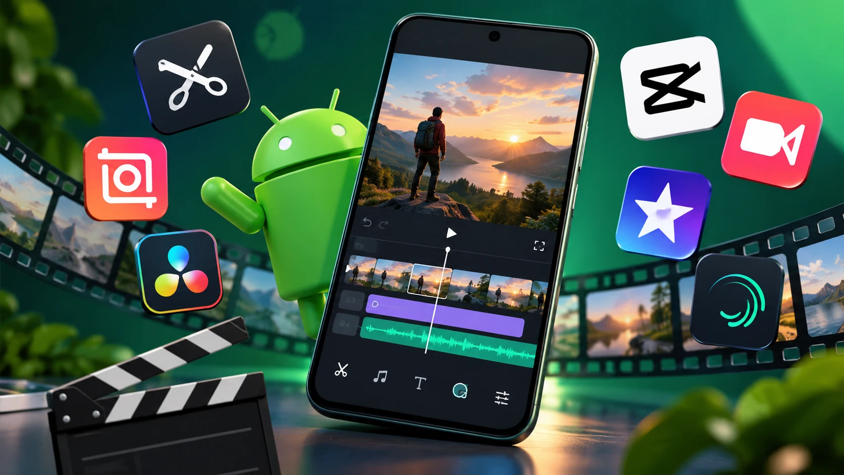 Best video editing apps for Android shown on a smartphone screen