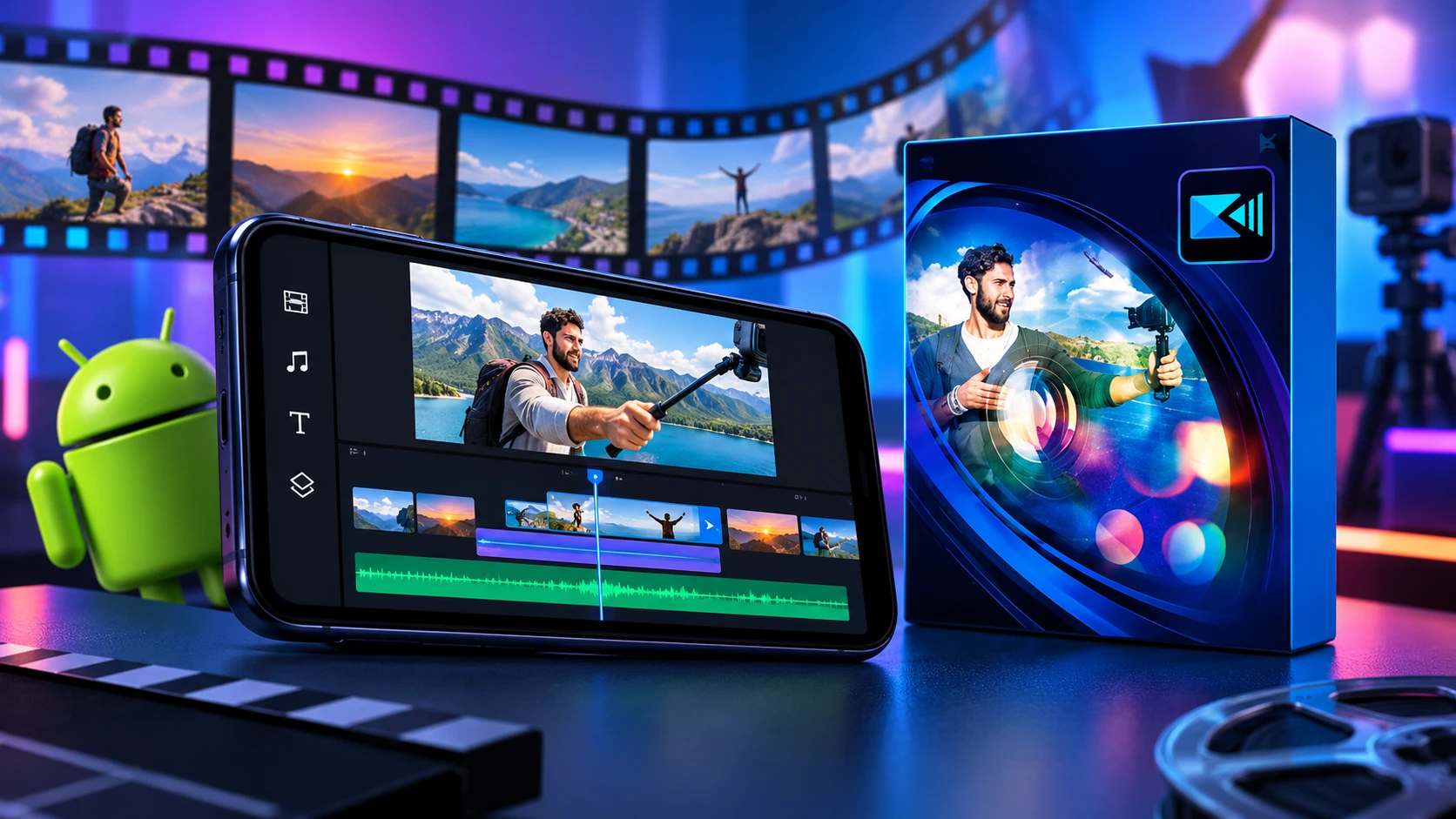 CyberLink PowerDirector video editing app on an Android phone