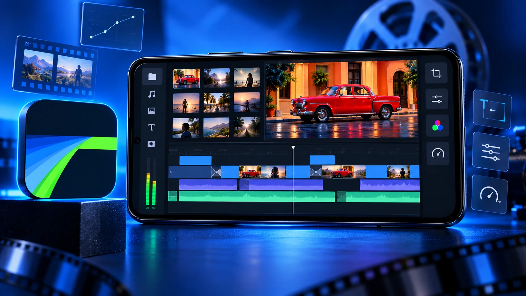 LumaFusion video editor timeline view on an Android phone
