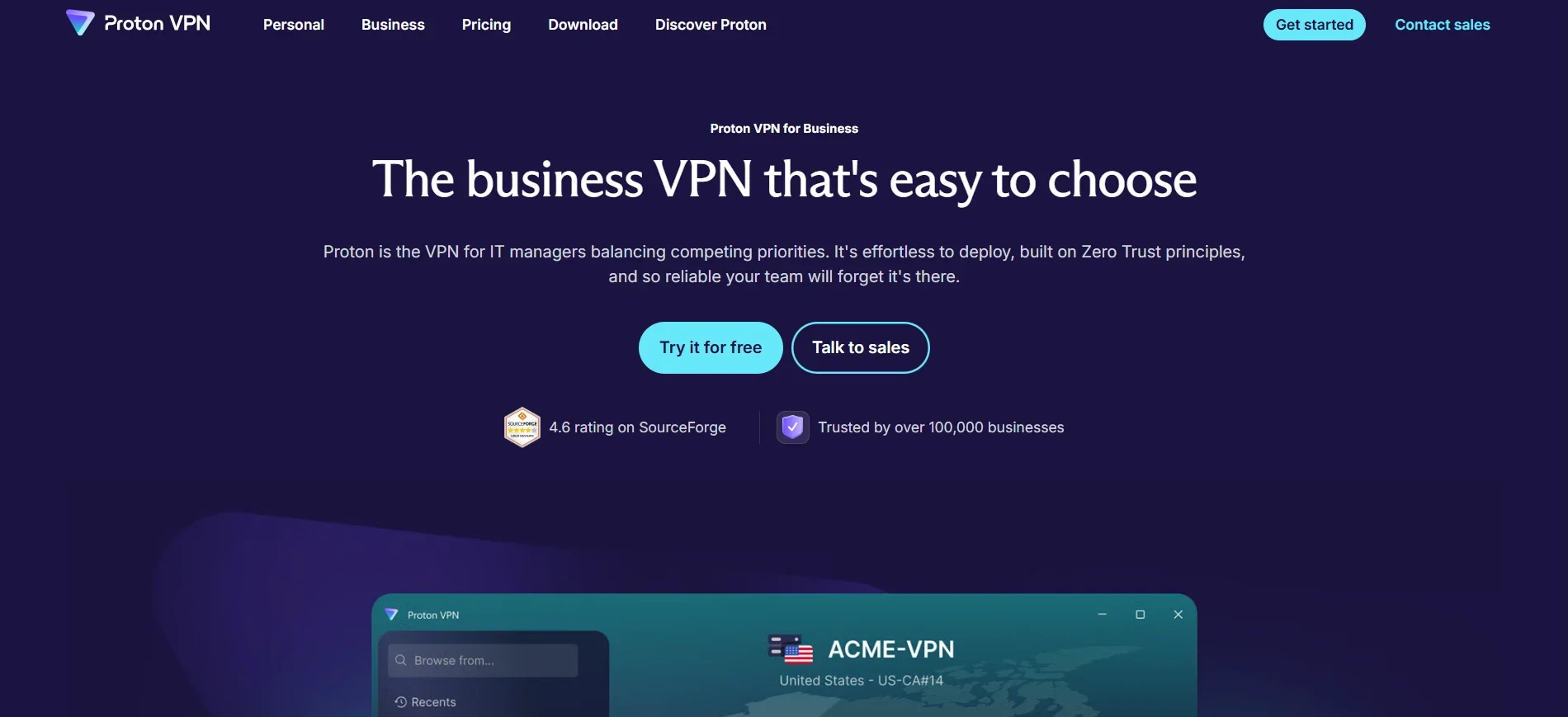 Proton VPN for Business secure network and remote team access