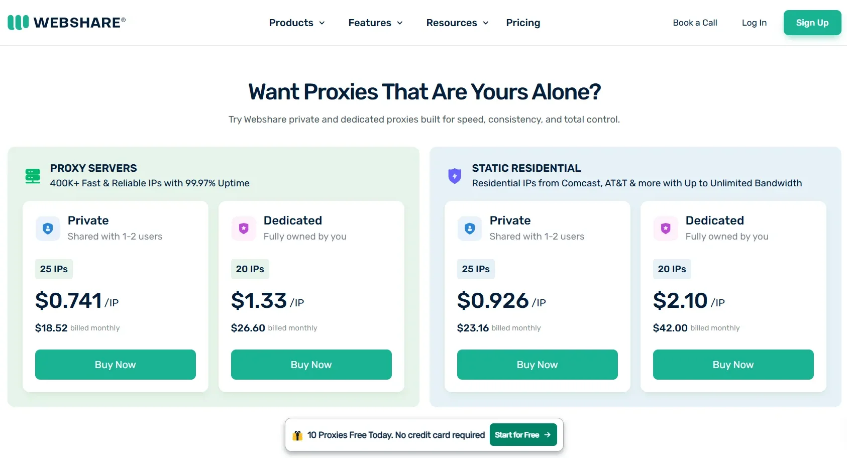 Webshare Plans and Pricing