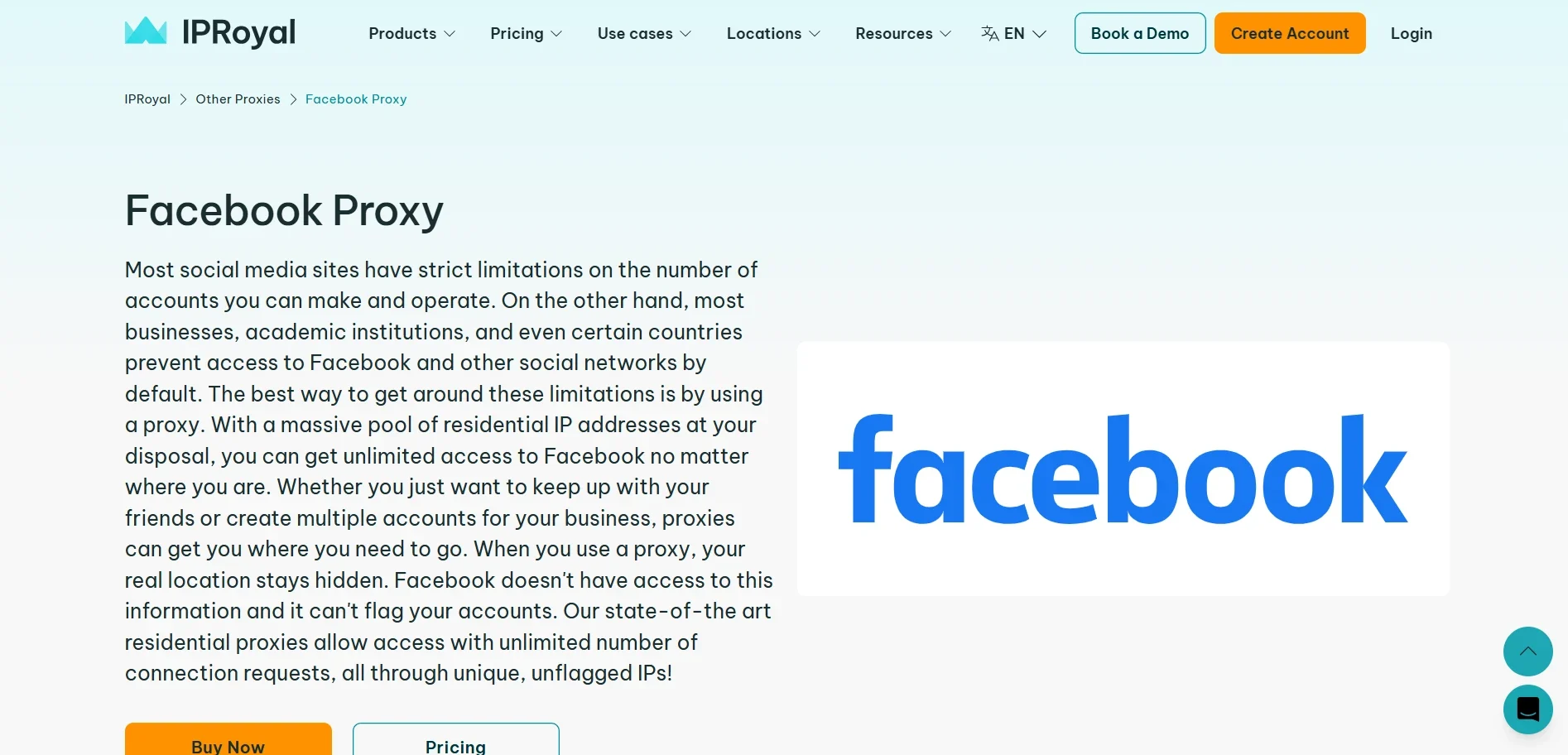 Screenshot of the IPRoyal dashboard displaying proxy management tools for Facebook multi-account management.