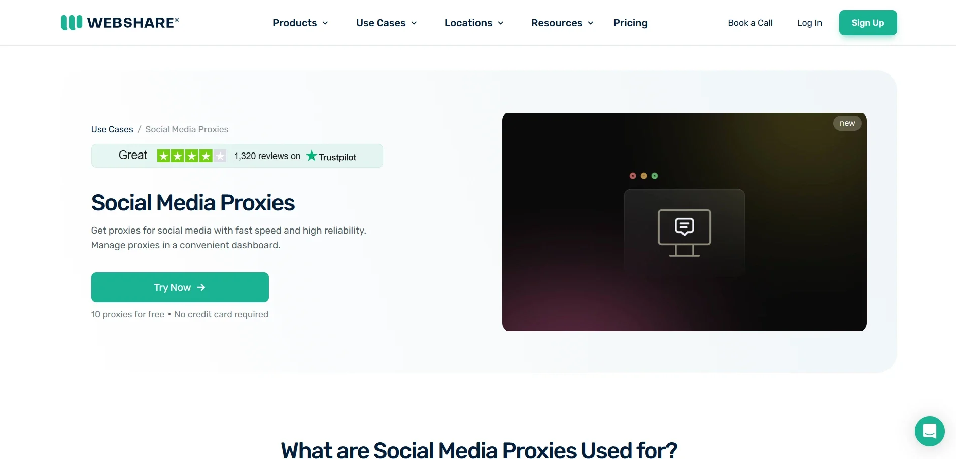 Screenshot of the Webshare dashboard showing residential and datacenter proxy settings for Facebook proxies.