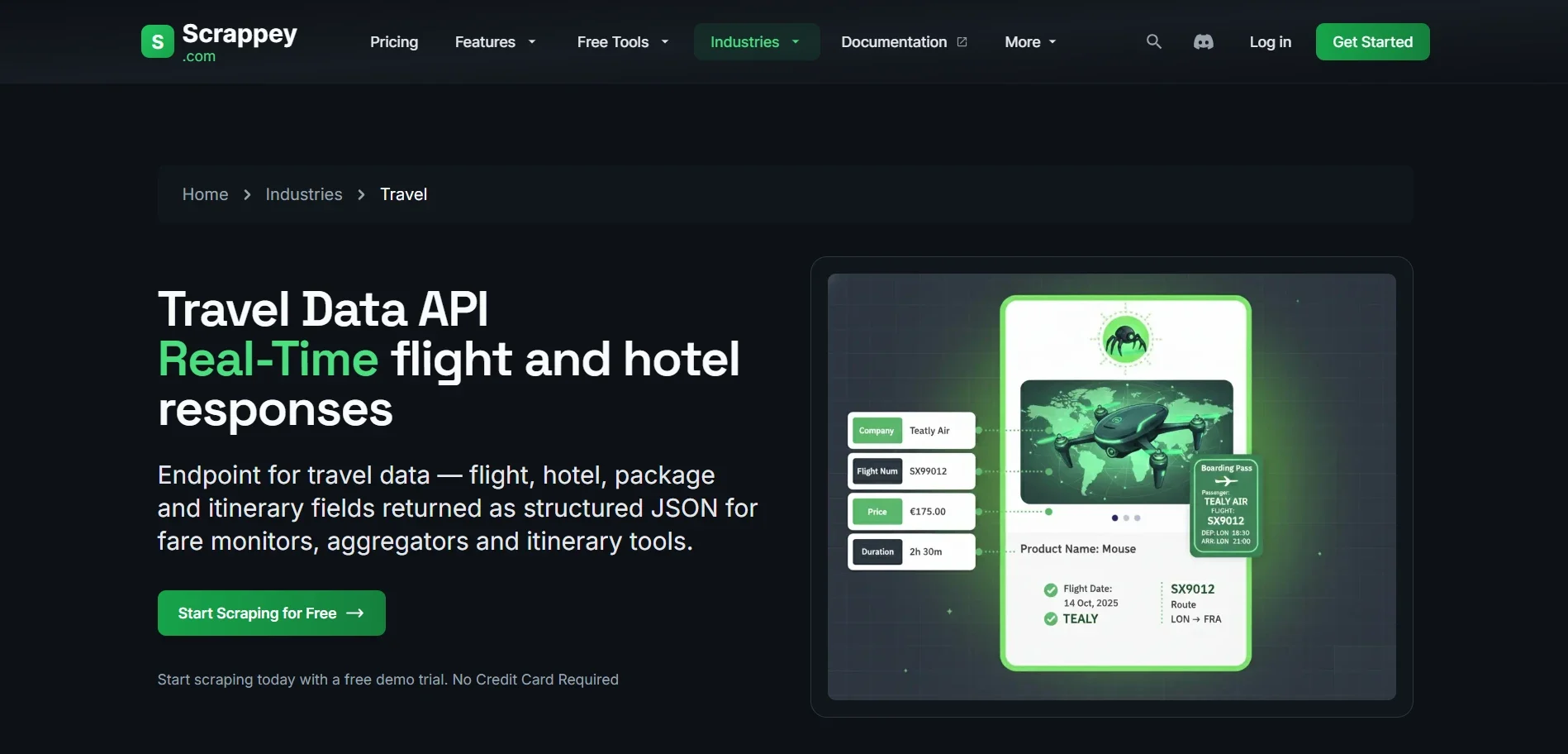 Scrappey pay-per-success travel scraping API with 100 million residential IPs across 150 countries