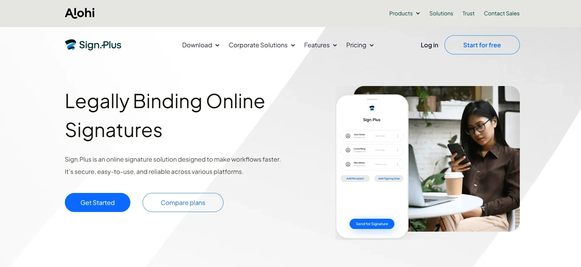 Sign.Plus online electronic signature platform interface for creating and sending legally binding signatures