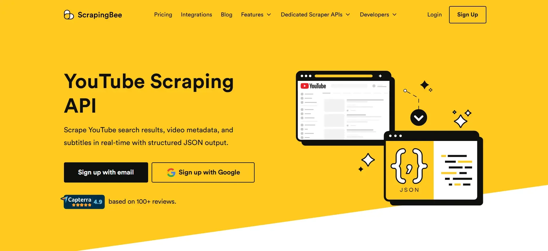 Apify YouTube Scraper actor page showing pricing and data export options