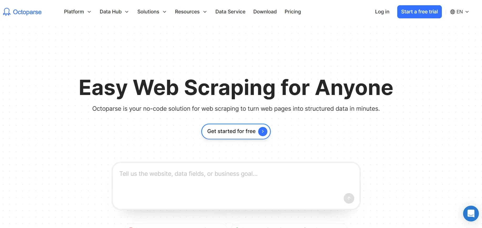 Octoparse no-code web scraping platform homepage