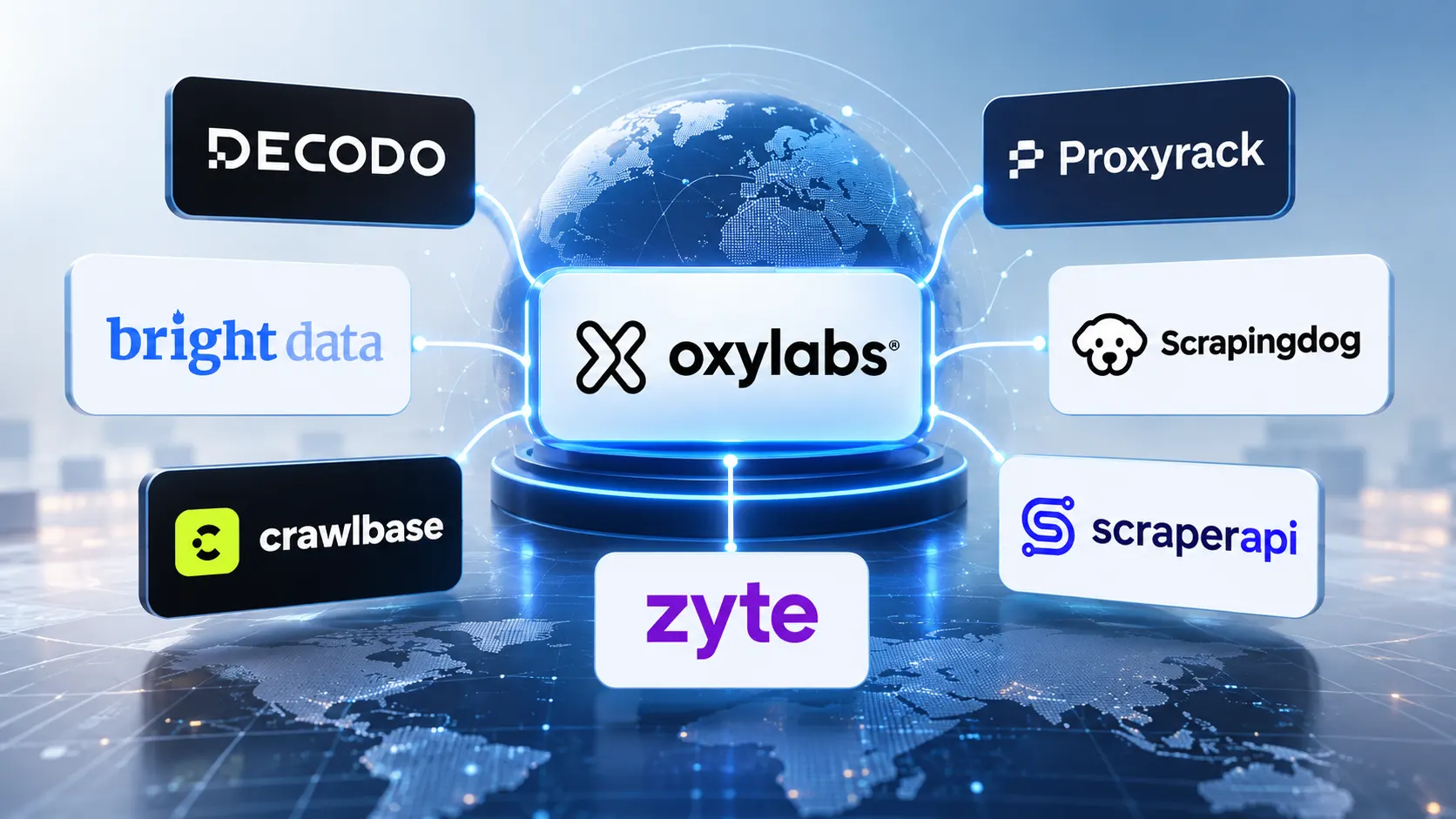 Oxylabs alternatives compared with Decodo, Bright Data, Proxyrack, Crawlbase, Scrapingdog, ScraperAPI, and Zyte for web scraping.